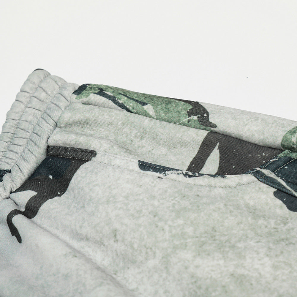 Abstract digital printed velvet pants