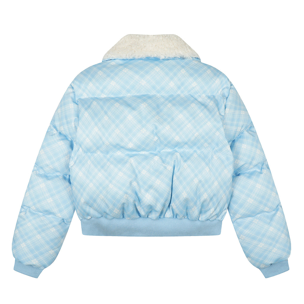 Retro plaid plush lapel short cotton jacket for women