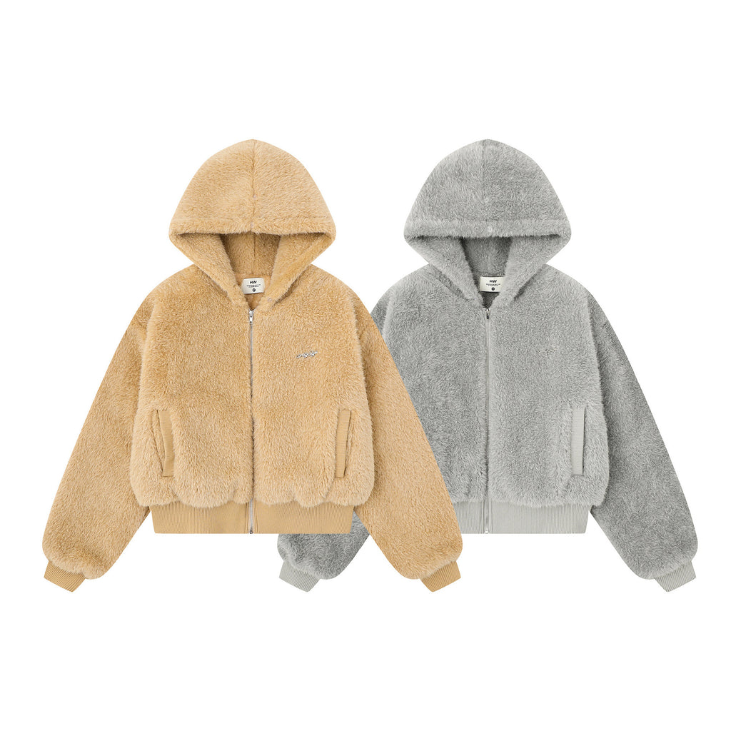 Hairy detachable fur collar warm jacket for women