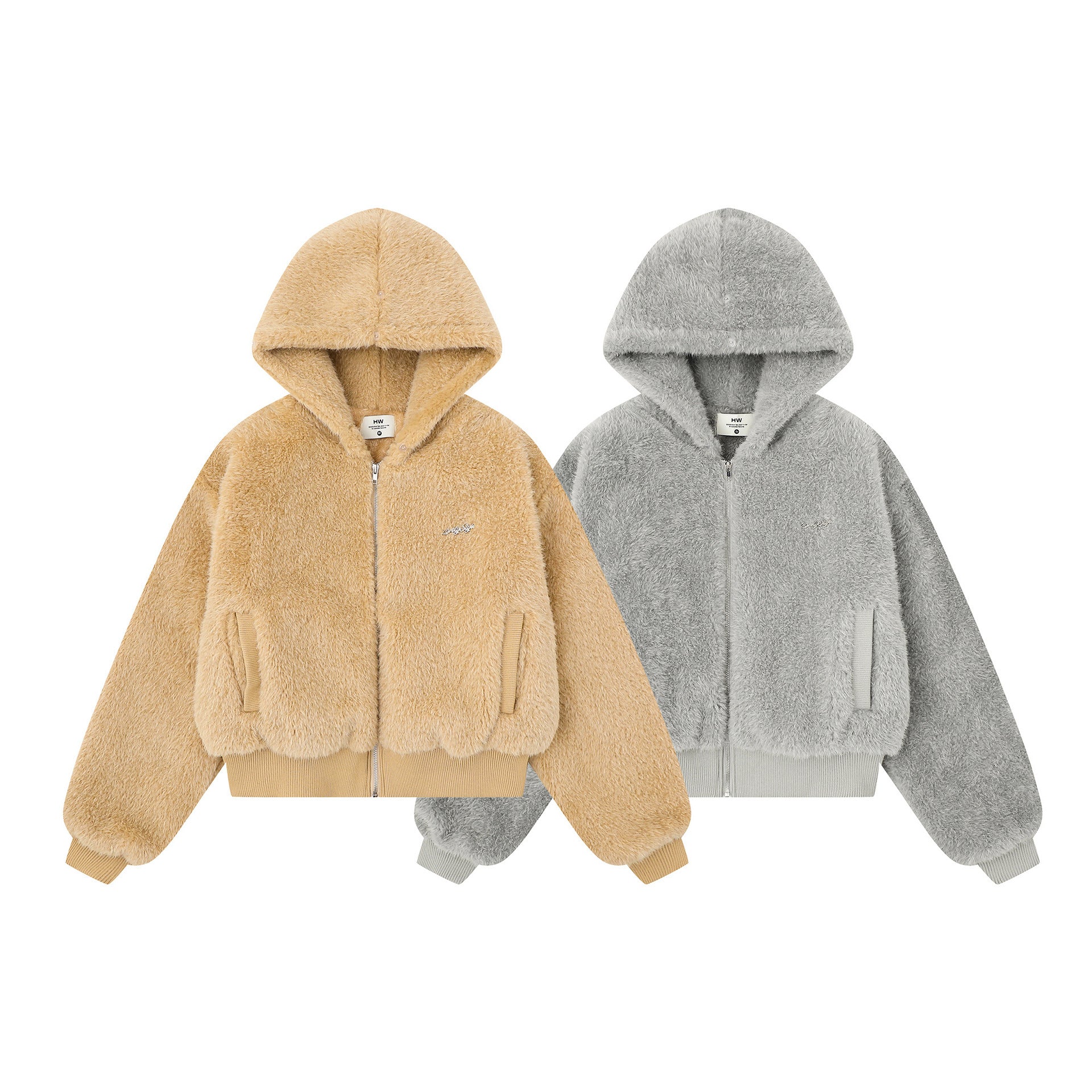 Hairy detachable fur collar warm jacket for women