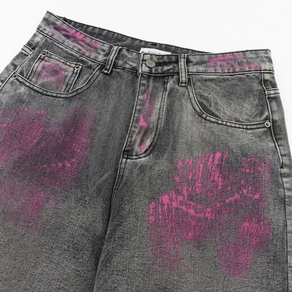 Painted inkjet wide leg jeans