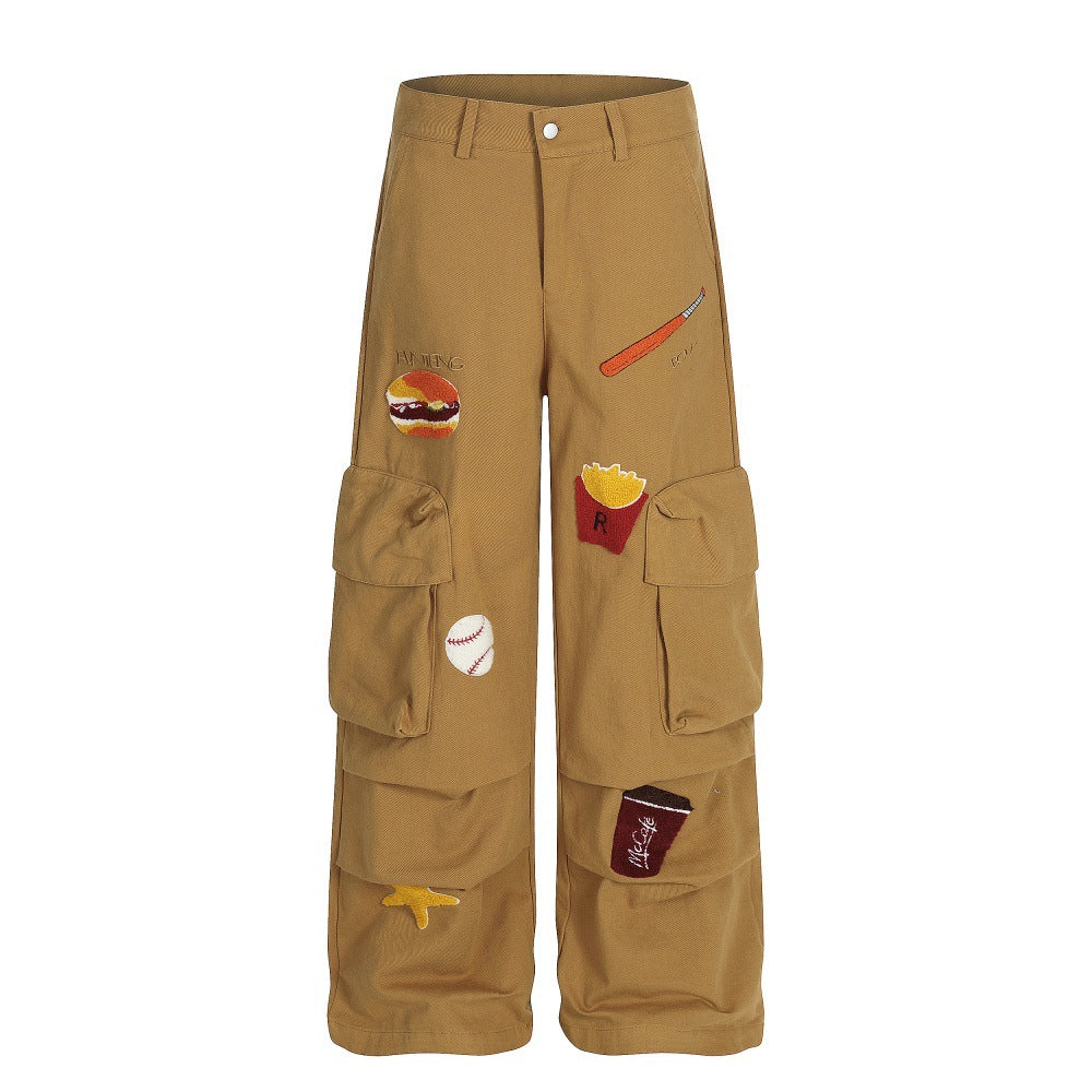 Embroidered pleated loose wide leg pants