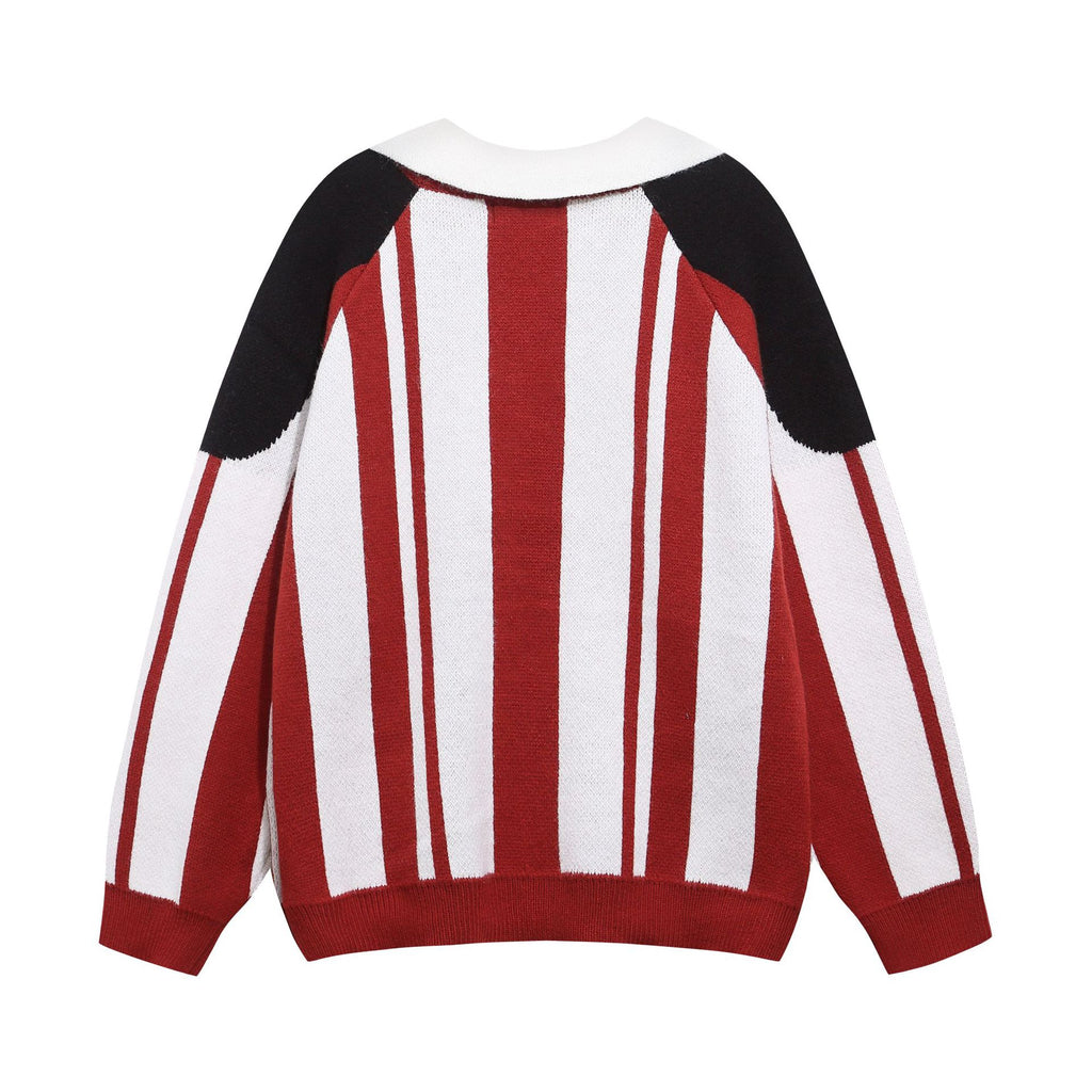 Color blocking letter jacquard small lapel pullover sweater