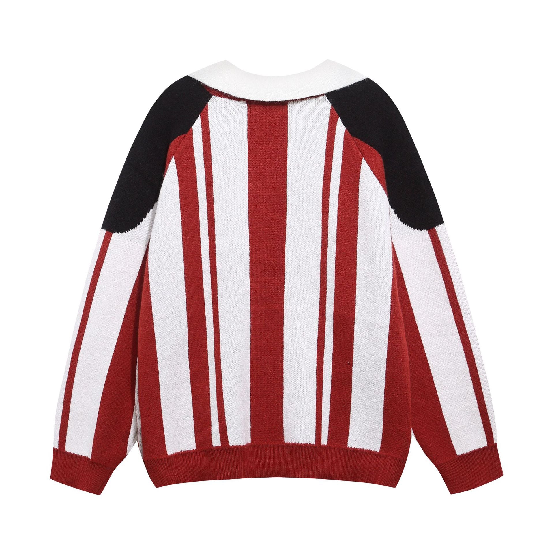 Color blocking letter jacquard small lapel pullover sweater