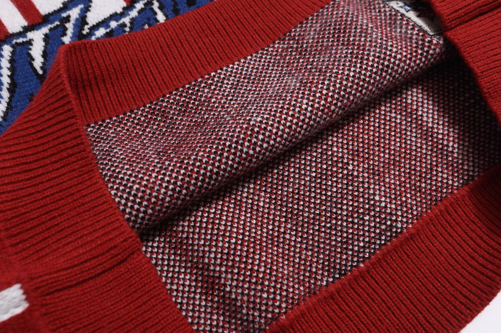 Color blocking letter jacquard small lapel pullover sweater