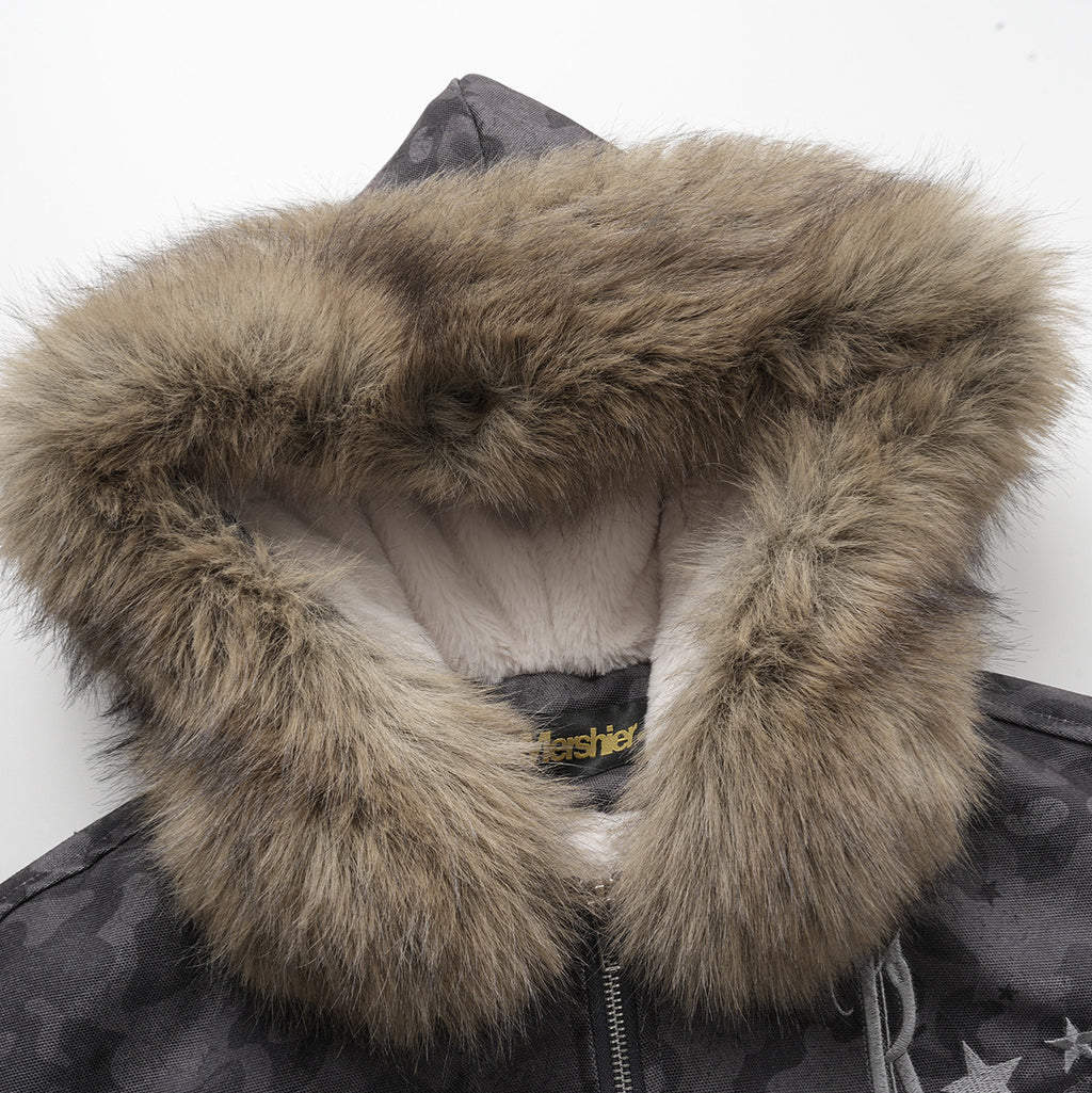 Retro fur collar short cotton jacket for women in winter