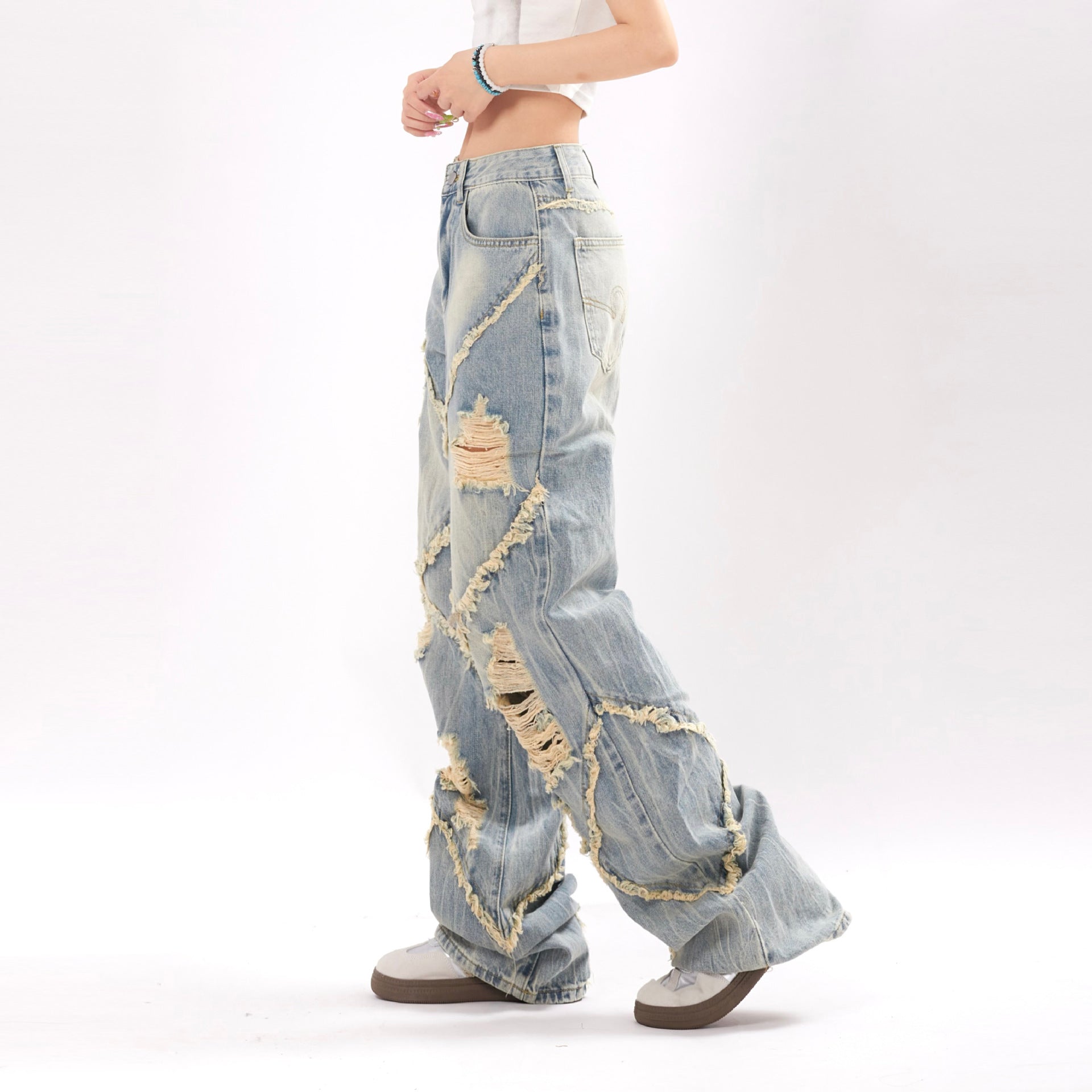 Ripped and frayed denim jeans