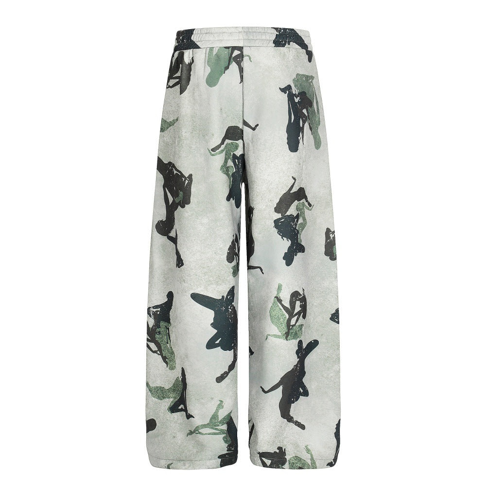 Abstract digital printed velvet pants
