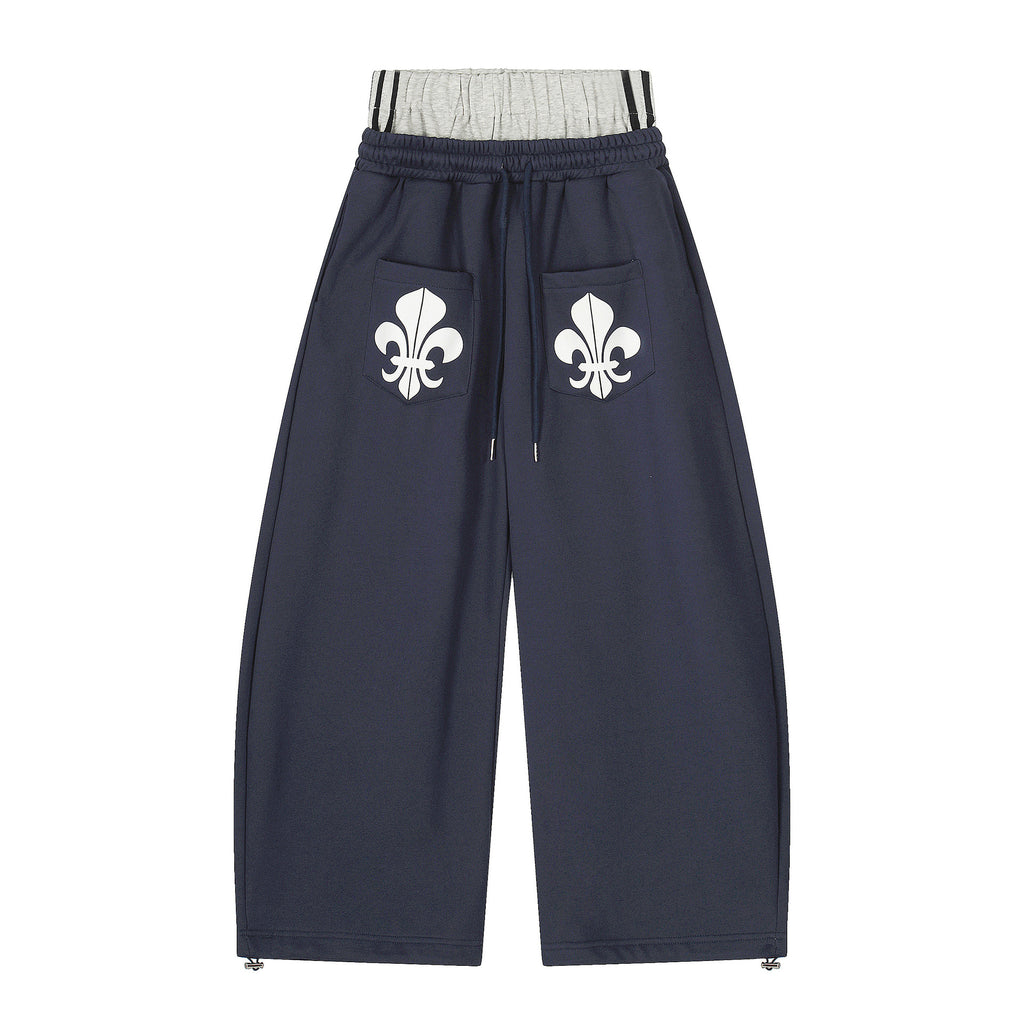 Fake two-piece spliced fleece sports pants