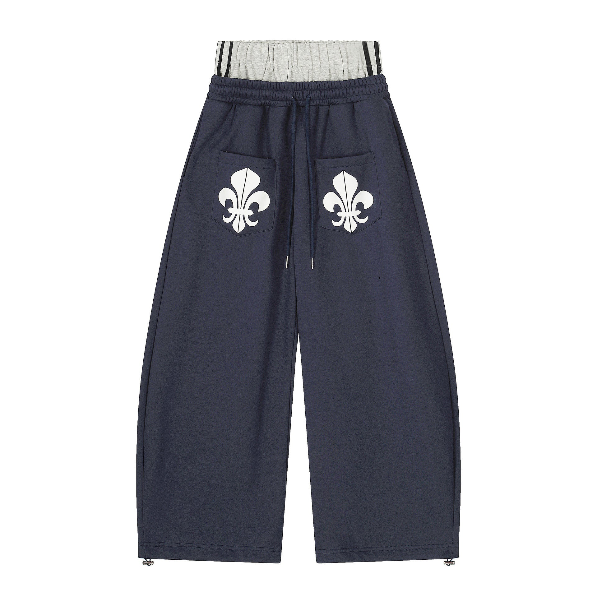 Fake two-piece spliced fleece sports pants