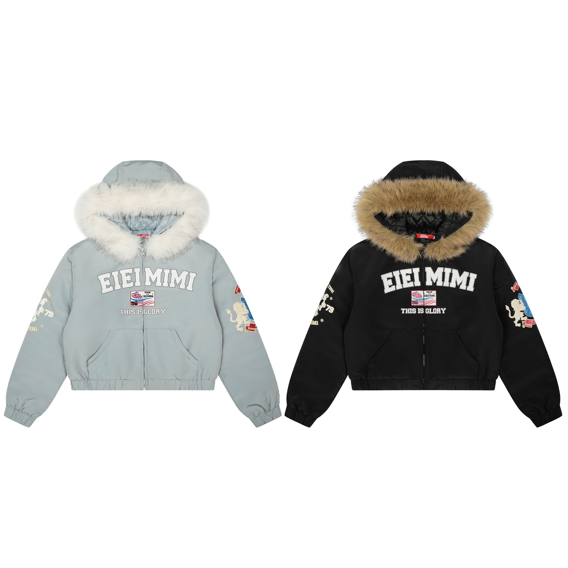 Alphabet collar spliced cotton jacket