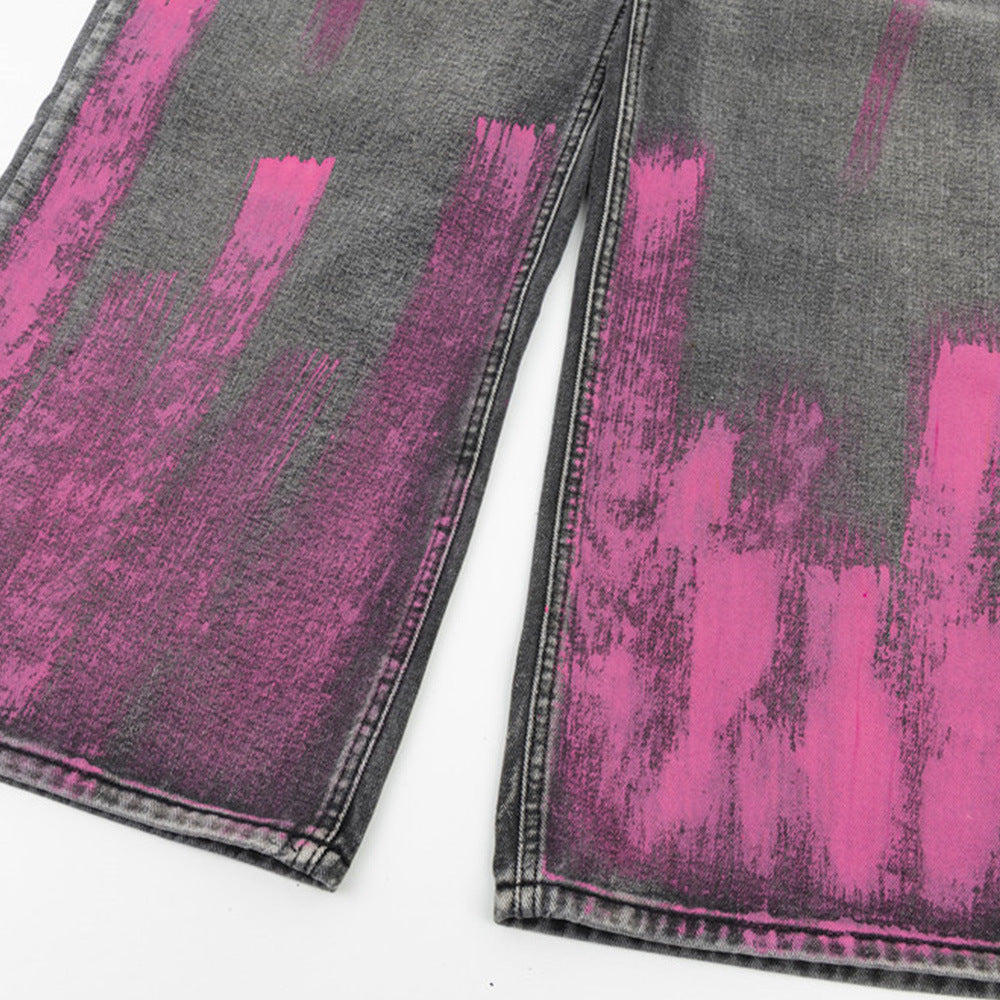 Painted inkjet wide leg jeans