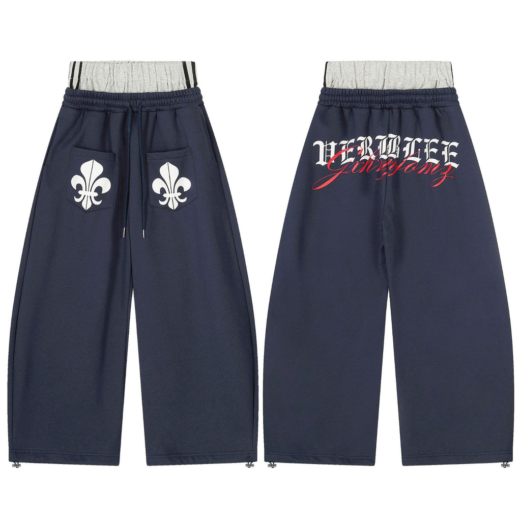 Fake two-piece spliced fleece sports pants