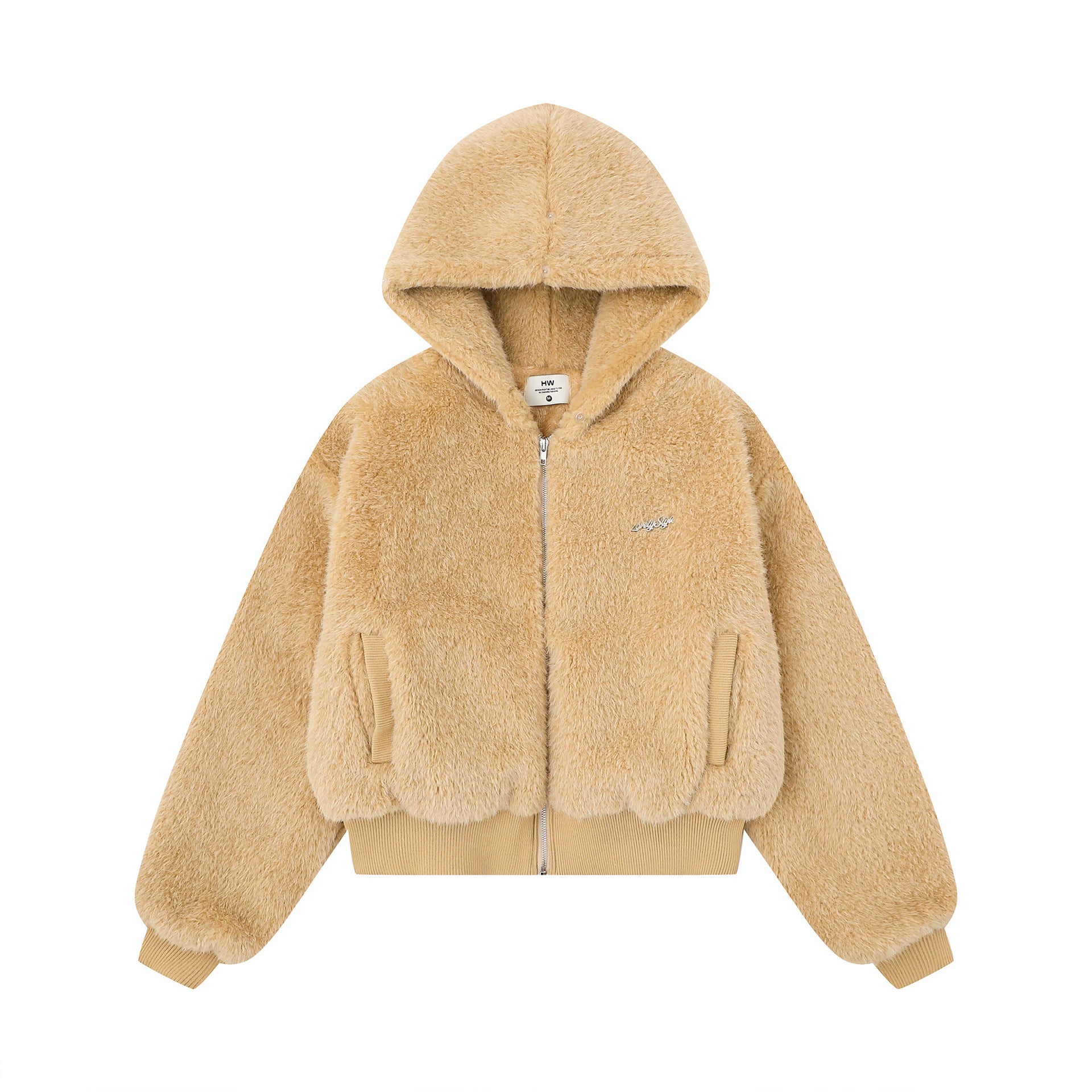 Hairy detachable fur collar warm jacket for women