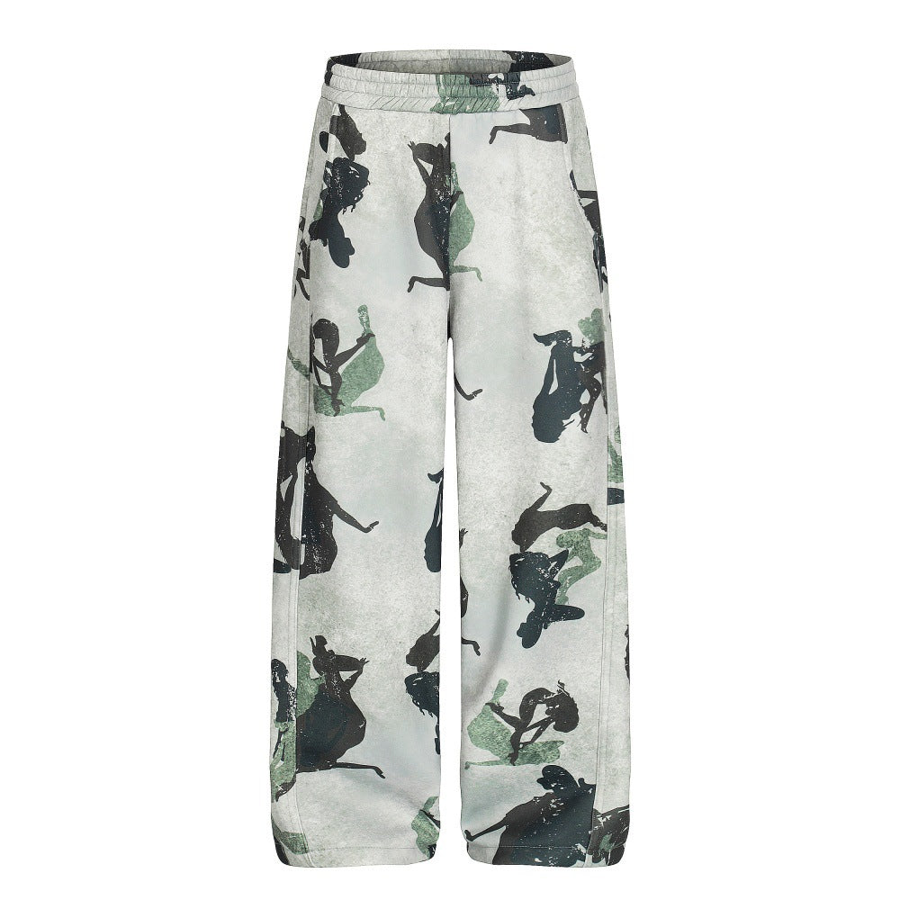 Abstract digital printed velvet pants