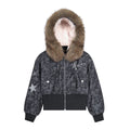 Retro fur collar short cotton jacket for women in winter
