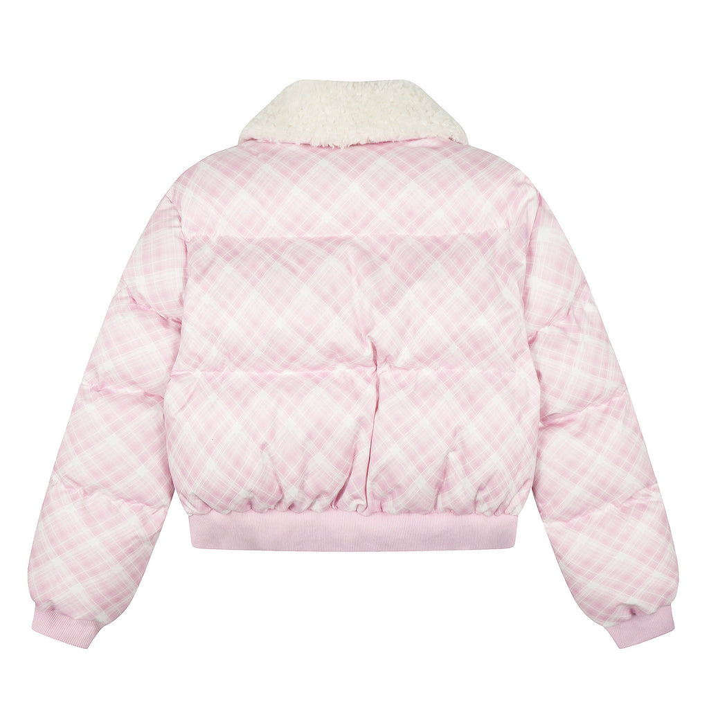 Retro plaid plush lapel short cotton jacket for women