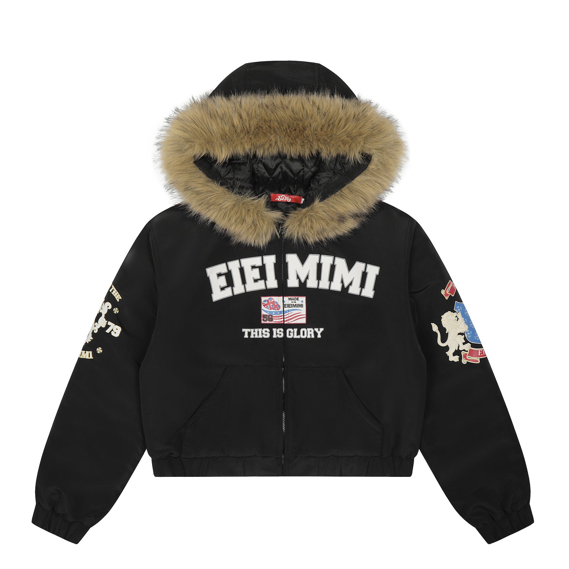 Alphabet collar spliced cotton jacket