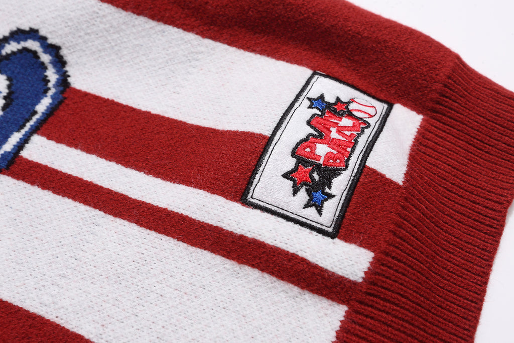 Color blocking letter jacquard small lapel pullover sweater