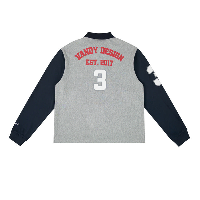 Color-Block Embroidered Polo Shirt Unisex Loose Casual T-Shirt