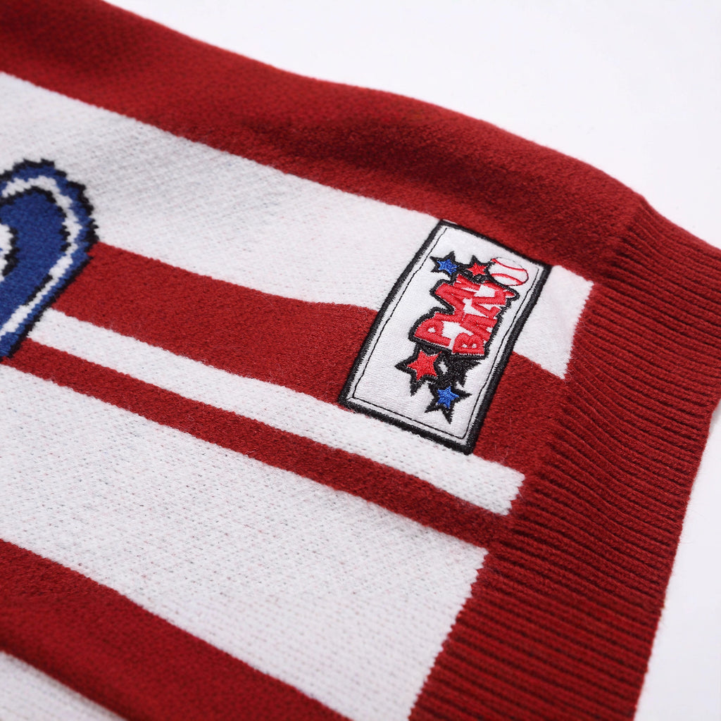 Color blocking letter jacquard small lapel pullover sweater