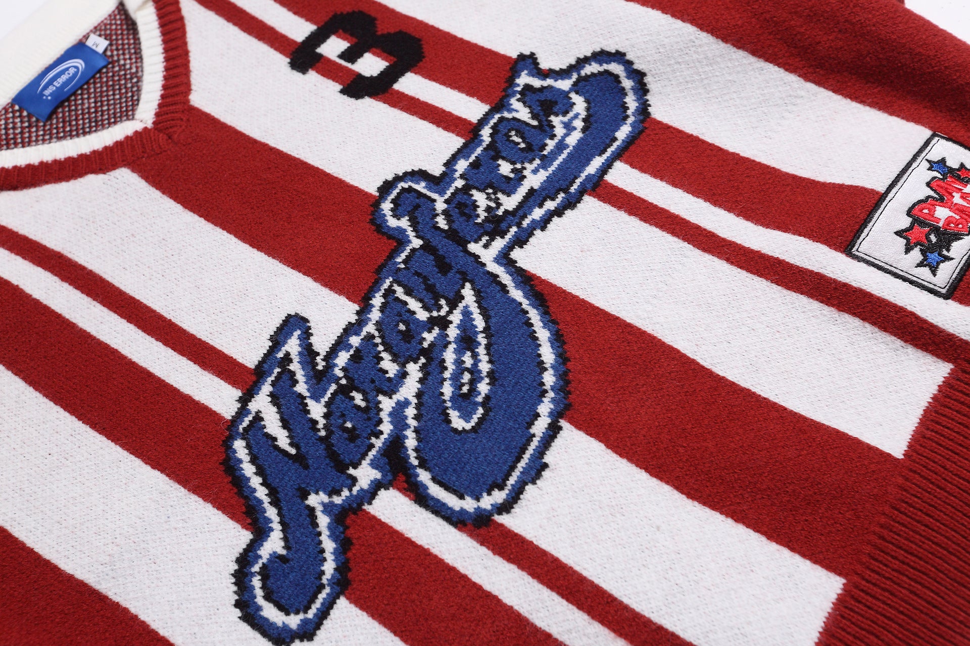 Color blocking letter jacquard small lapel pullover sweater