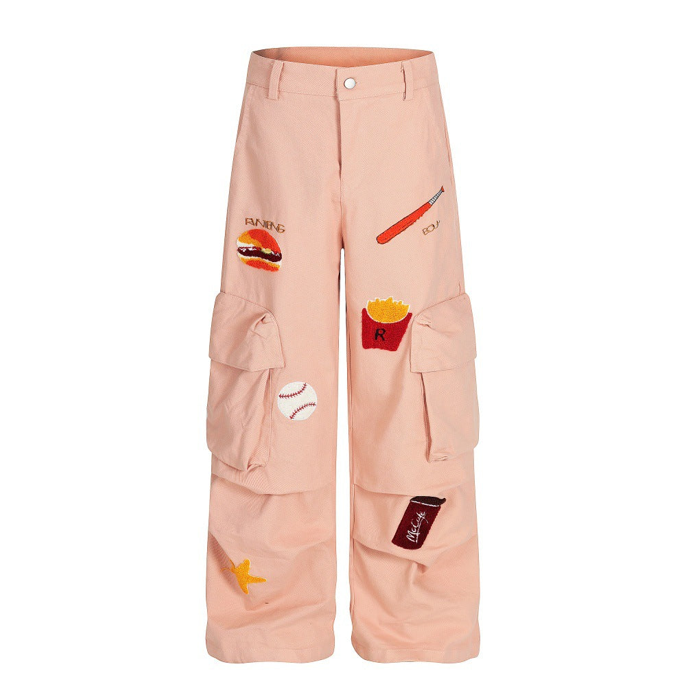 Embroidered pleated loose wide leg pants