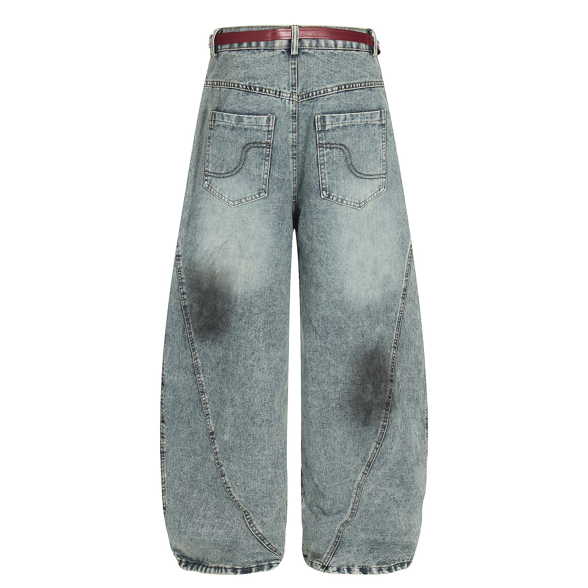 Cat whiskers splashed ink waistband deconstruction curved knife jeans