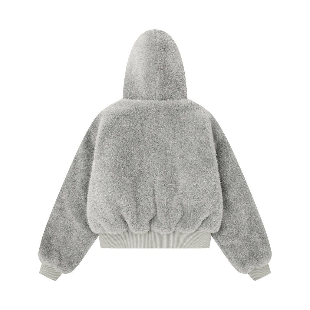 Hairy detachable fur collar warm jacket for women