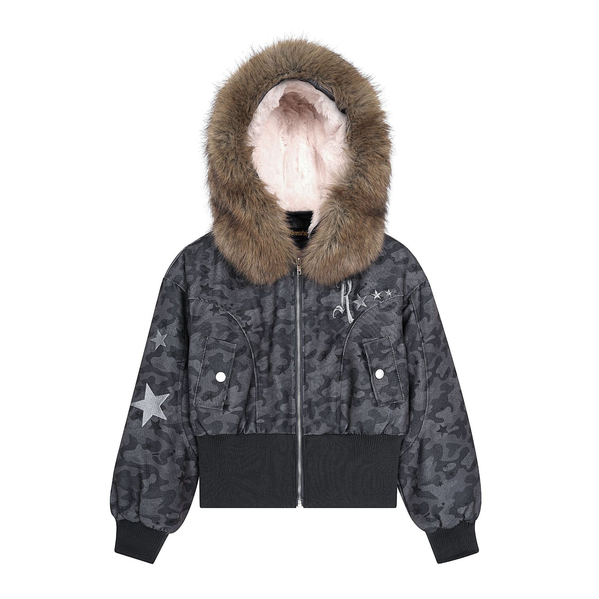 Retro fur collar short cotton jacket for women in winter
